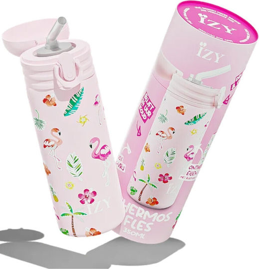 Izy Bottles Kids Water Bottle Thermos Stainless Steel with Screw Cap Non Spill Pink 350ml