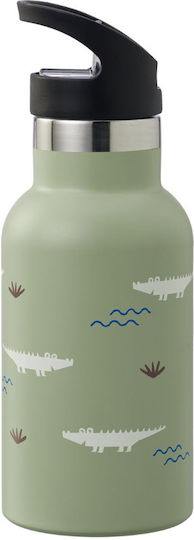 Fresk Kinderflasche Thermos Rostfreier Stahl mit Strohhalm Auslaufsicher Grün 350ml mit schwarzer Kappe