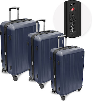 Travel Suitcases Hard Blue with 4 Wheels Set of 3pcs