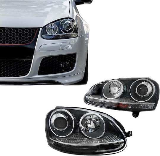 Set Faruri Față VW Golf V 5 03-08 Jetta GTI R32 Look Proiectoare Negre H7/H7 Motor Depo