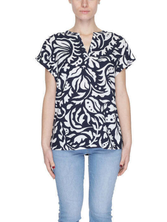 Street One Women's Summer Blouse with V Neck Floral Blue