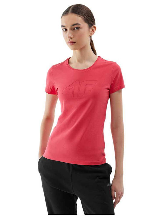 4F Damen Sportliche Bluse Kurzärmelig Rot