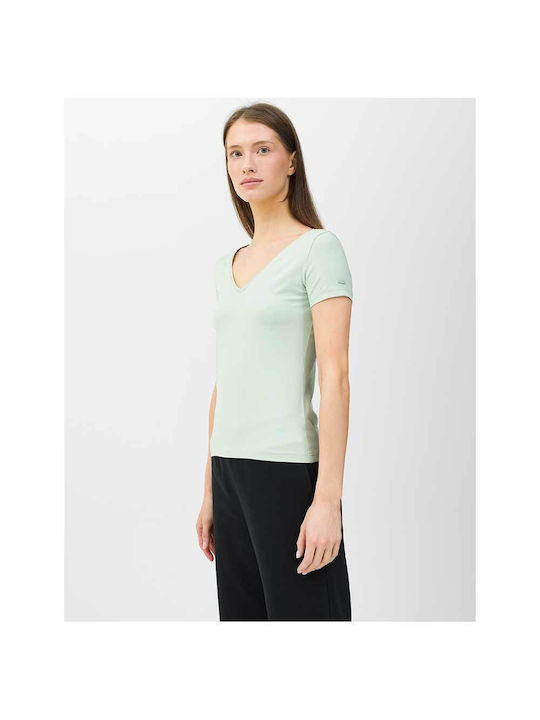 4F Women's Blouse Cotton Short Sleeve with V Neck Green