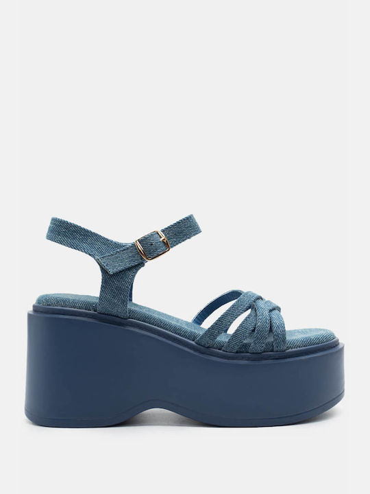 Luigi Women's Ankle Strap Platforms Blue