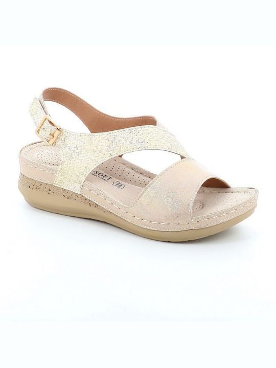 B-Soft Anatomic Women's Leather Ankle Strap Platforms Beige