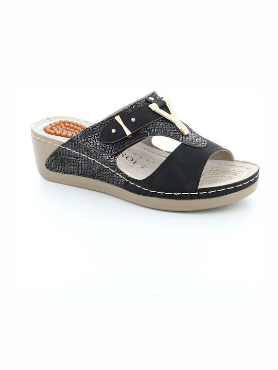 Anatomic Women's Leather Platform Wedge Sandals Black