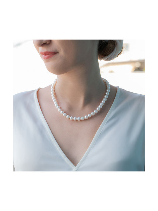 Margaritari Necklace Double from White Gold 14K with Pearls