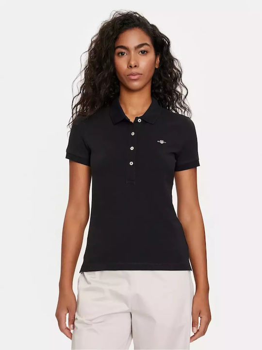 Damen Polo Bluse Kurzarm Schwarz