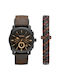 Fossil Machine Herrenuhr 22mm Chronograph Batterie mit Schwarz Lederarmband
