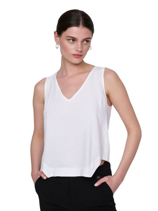 Ale - The Non Usual Casual Дамска Спортна Блуза Без ръкави с V Обло Деколте Бял