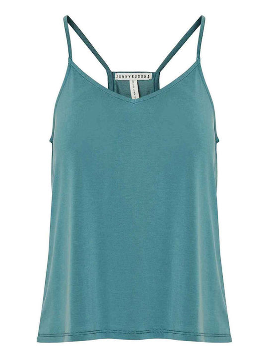 Funky Buddha Women's Athletic Blouse with Straps with V Neckline Petrol Blue