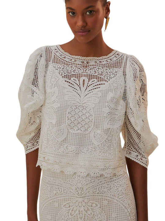 Damen Sommer Bluse Kurzärmelig Weiß