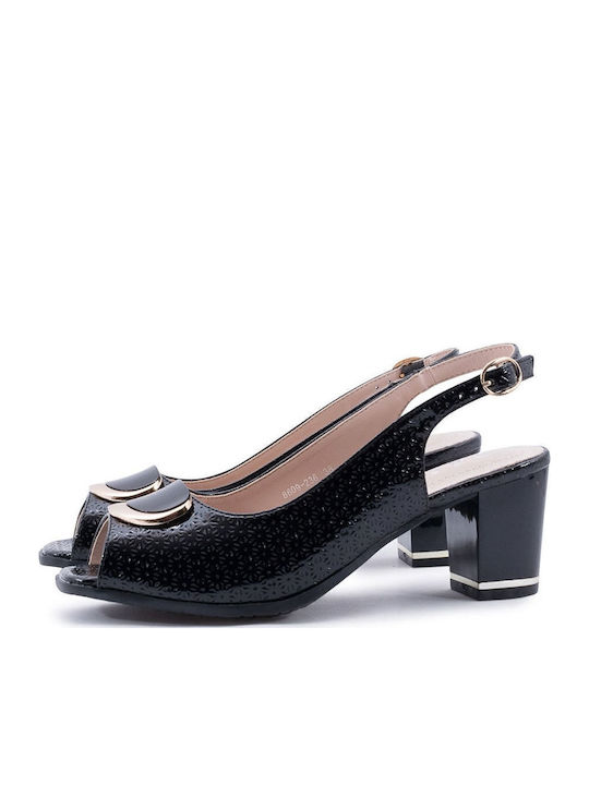 Anatomic Leather Black Medium Heels with Strap