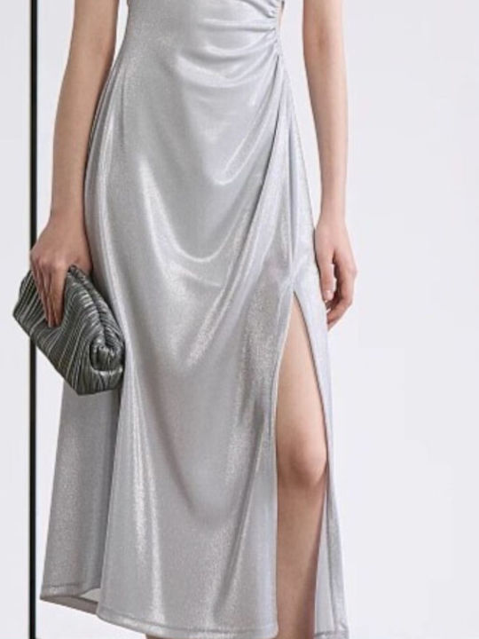 BSB Maxi Evening Dress with Slit Silver