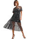 Sommer Midi Abendkleid mit Masche Schwarz