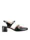 Leather Black Medium Heels with Strap