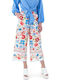 Damen Hochbund Stoff Capri Hose Blumen