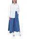 MY T Women's High-waisted Cotton Trousers in Wide Line Blue