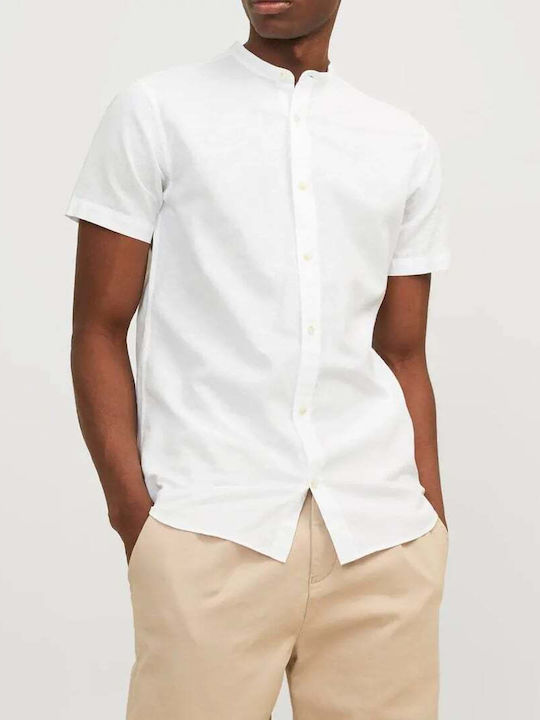 Jack & Jones Men's Shirt Short Sleeve Linen White