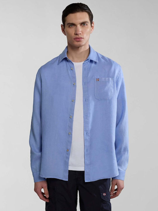 Napapijri Langärmlig Leinen Hemd Sky Blue