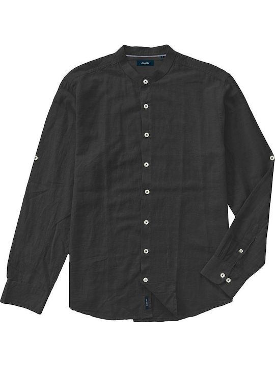 Double Langärmlig Leinen Hemd Black