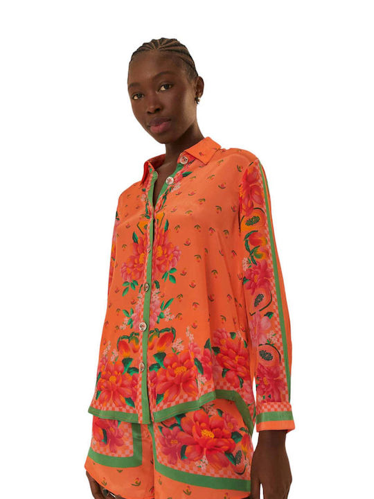 Farm Rio Women's Floral Long Sleeve Shirt Orange