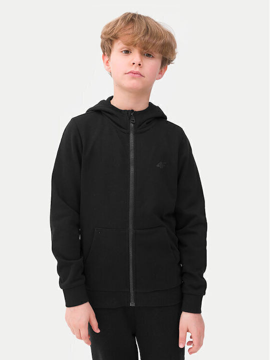 Kids Cardigan Cotton with Hood Black
