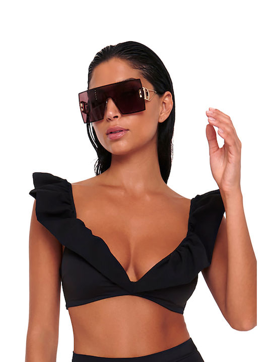 Bluepoint Sports Bra Bikini Top with Ruffles with Adjustable Straps Black