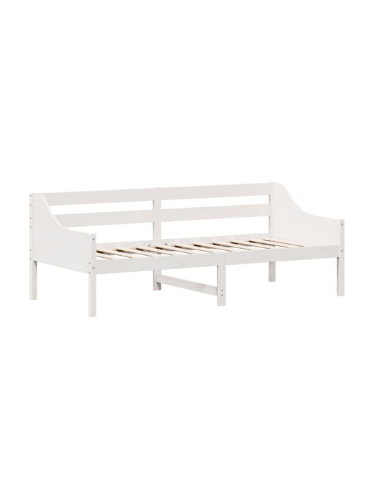 Single Solid Wood Sofa Bed White with Slats for...