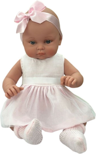 Magic Baby Κούκλα "alicia Λευκό Φόρεμα Μεγάλο Ροζ Φιόγκο"