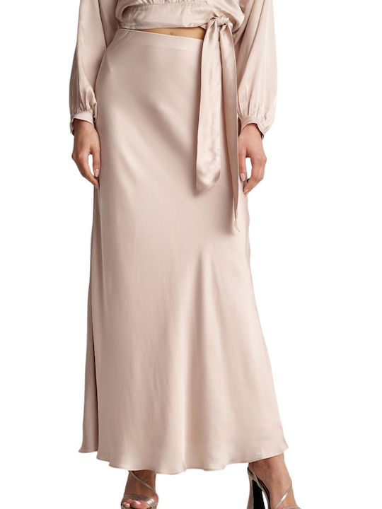 Attrattivo Satin Hohe Taille Maxi Rock in Beige Farbe