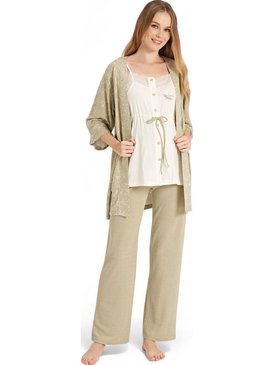Feyza Pajamas with Maternity Robe & Nursing in Green color FZA5075