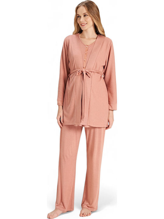 Feyza Pajamas with Maternity Robe & Nursing in Pink color FZA5076