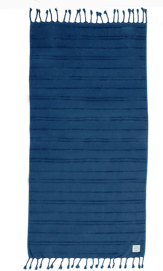 Nef-Nef Homeware Cotton Blue Beach Towel with Fringes 160x80cm