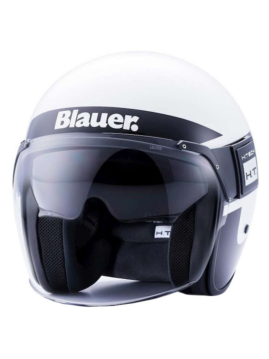 Blauer H.T. Pod Stripes H101 Negru/Titaniu/Blank Cască de motocicletă Jet ECE 22.05 1050gr cu vizor solar