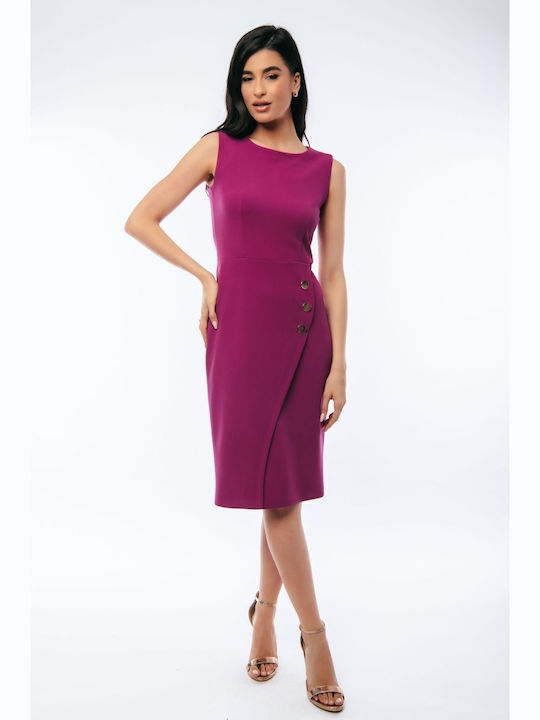 Dress with Button Decoration Magenta