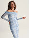 24 Colours Patterned Tight Blue Dress Γυναικείο Φόρεμα Μπλε 21102 Blue