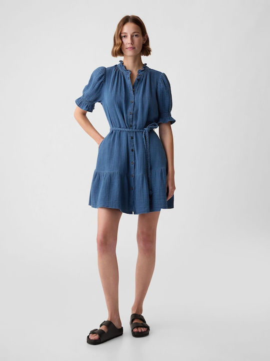 GAP Gauze Mini Rochie cu cămașă Rochie Blue