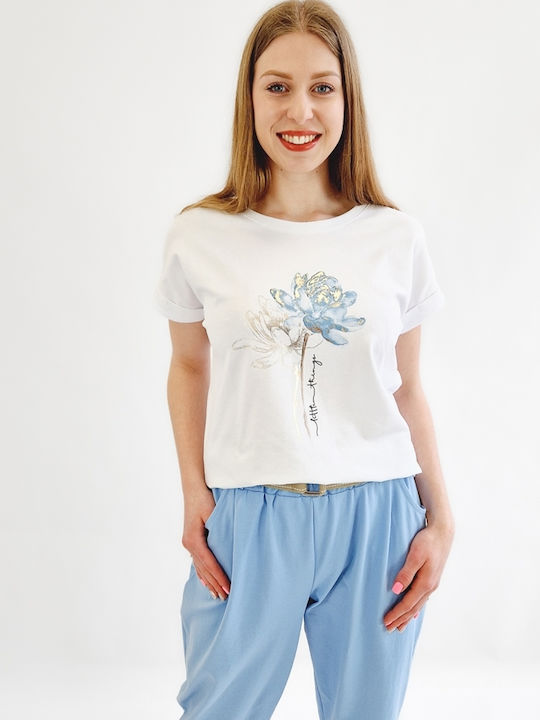 Brak Damen Bluse Baumwolle Blumen Weiß