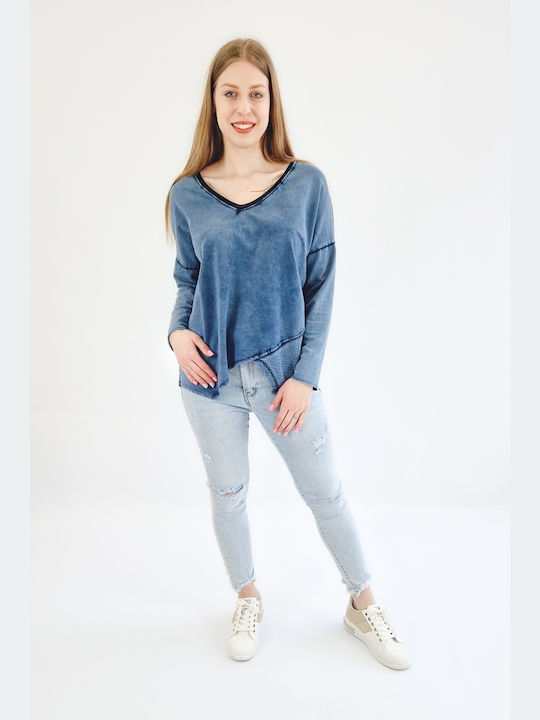 Brak Damen Bluse Baumwolle Langärmelig Blau