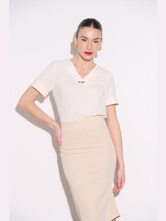 Μπλούζα Fibes Fashion Ιδιαίτερη V Λαιμόκοψη Λευκό