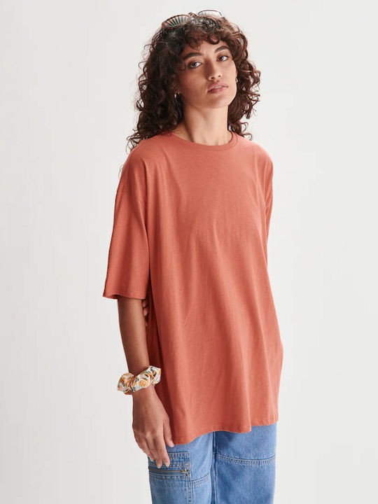 24 Colours Oversized Plain Rose T-shirt Γυναικείο 12124b Red