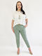 Cotton Boyfriend Trousers Belt Olive Uni