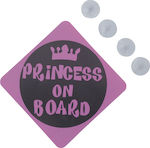 Set of signage plate Child In Car Girls "princess On Board" 2 Pieces 15x15cm Pvc Pink