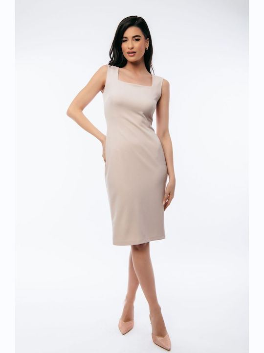 Kleid mit quadratischem Ausschnitt Beige