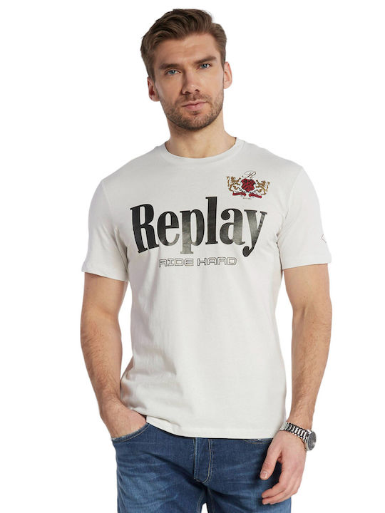 Replay T-shirt Bărbătesc cu Mânecă Scurtă Alb