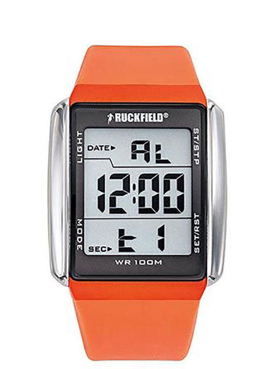 Ruckfield Digital Men's Watch Battery with Orange Rubber Strap
