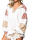 Tricou alb Tricou combinație de culori Combinație de culori Decolteu în V Laurinda White