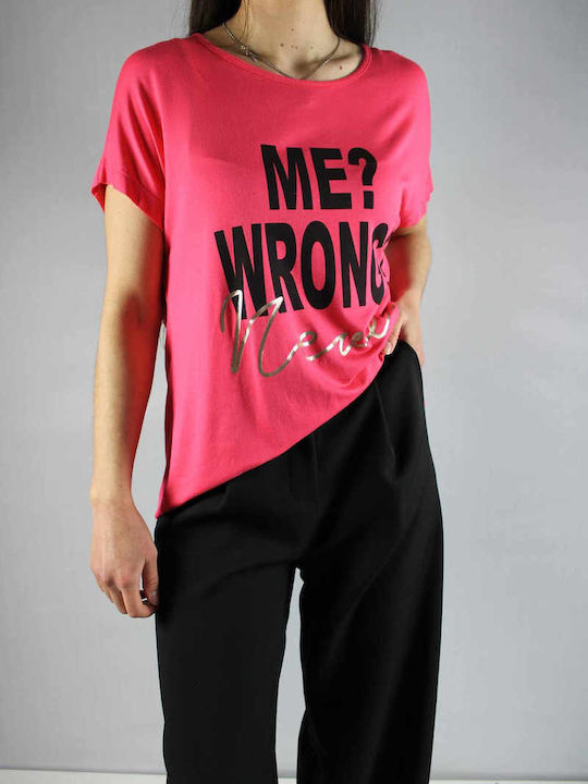 Sinell Γυναικείο T-shirt Ασύμμετρο Δαντέλα Φούξια