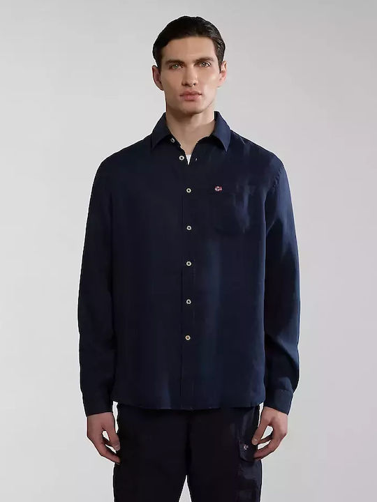 Napapijri Langärmlig Leinen Hemd Blau
